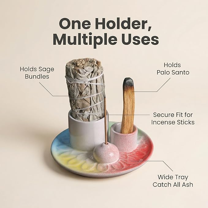 Palo Santo Sticks Holder, Multi-Purpose Handmade Ceramic Incense Burner for Palo Santo Incense Sticks, Sage Holder for Burning, Ash Catcher Tray for Meditation Yoga Room-4 Mixed Colors ToolSentryX