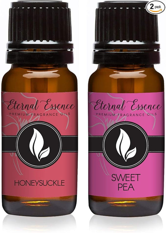 Eternal Essence Oils 2 Pack 10ml Premium Fragrance Oil - Honeysuckle & Sweet Pea - for Candle, Soap Making, Aromatherapy, Diffusers, Home Care, & Humidifiers EternalEssenceOils
