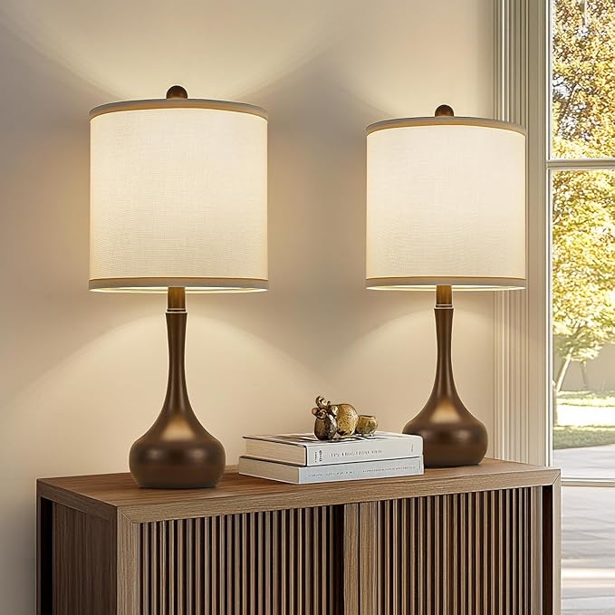 23" Brown Metal Modern Table Lamp Set of 2,Farmhouse Bedside Lamps for Living Room, 3 Color Temperature Rustic Table Lamps for Bedroom, Night Stands, Dorm,Office, Home Décor (Bulb Included) ﻿ - Bloomnest