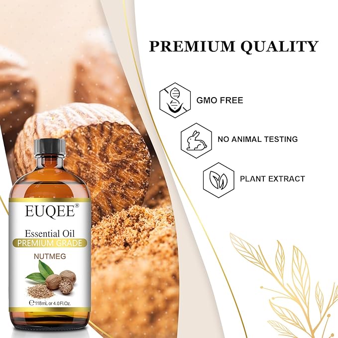 EUQEE Nutmeg Essential Oil 118ML Large Capacity Nutmeg Oil Premium Aromatherapy Essential Oils with Glass Dropper for Candle Making, Soap Making-4oz - Bloomnest