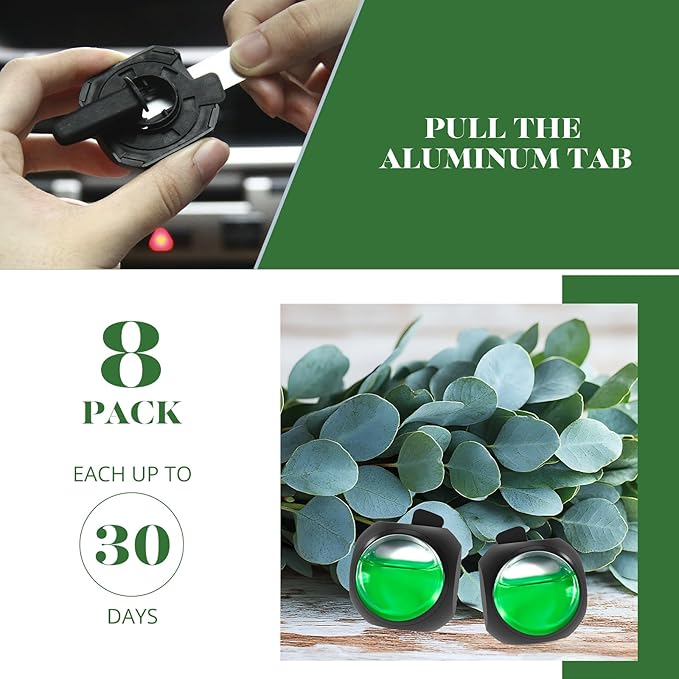 Car Air Freshener Vent Clips, 8 Pack, Provides Long-Lasting Scent, Up to 240 Days, Odor Eliminator (Eucalyptus) - Bloomnest