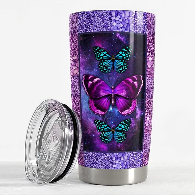 SANDJEST Personalized Butterfly Tumbler Mosaic 20oz 30oz Tumblers with Lid Gift for Women Girl Daughter Sister Mom Christmas Birthday - Bloomnest