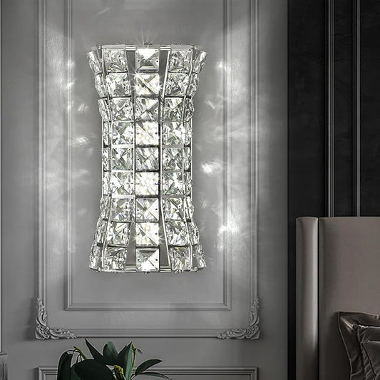Crystal Wall Light Fixtures,Modern Chrome Wall Lamp with Clear K9 Crystals,Luxury Crystal Wall Sconces for Living Room Bedroom Bathroom Hallway Doorway Stairway,Bedside - Bloomnest