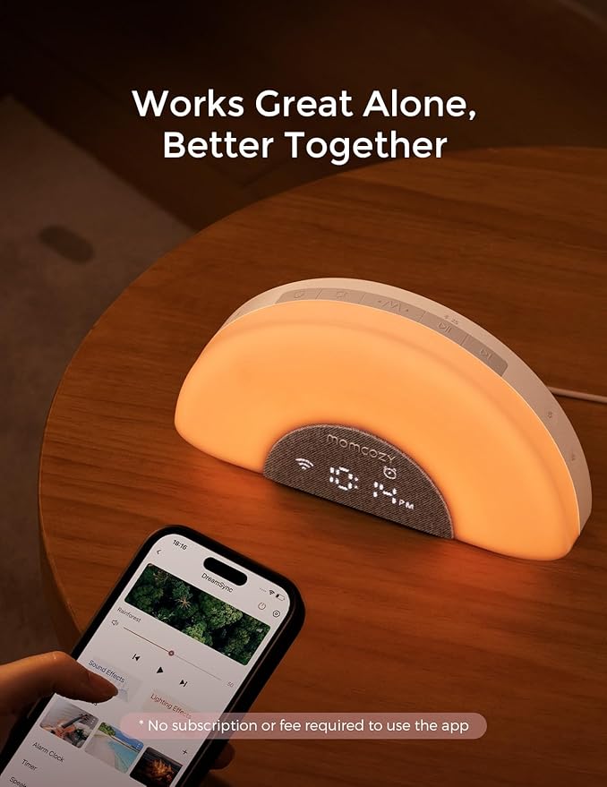 Momcozy Baby Sound Machine & Night Light–White Noise Machine with App Control, Sunrise Alarm, 34 Soothing Sounds–Sleep Trainer for Newborns & Toddlers, Travel Nursery Essential - Bloomnest