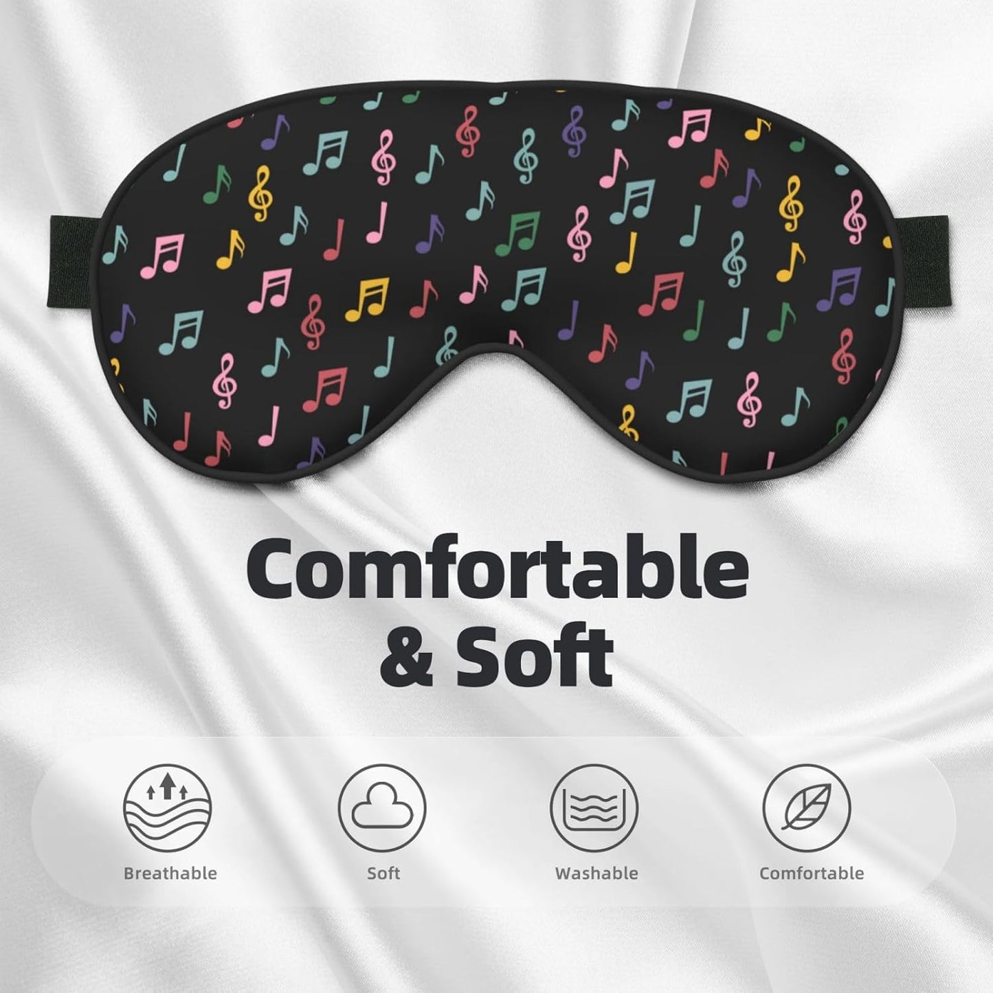 Sleep Eye Mask Colorful Music Notes Sleep Mask for Women Men Comfortable Eye Mask with Adjustable Strap Soft Eye Cover Blindfold for Travel Yoga Nap Shift Work