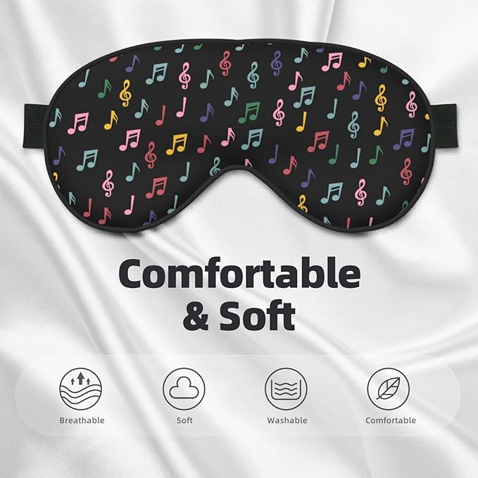 Sleep Eye Mask Colorful Music Notes Sleep Mask for Women Men Comfortable Eye Mask with Adjustable Strap Soft Eye Cover Blindfold for Travel Yoga Nap Shift Work - Bloomnest