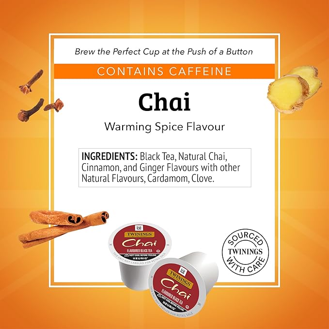 Twinings Chai Black Tea K-Cup Pods for Keurig, 24 Count (Pack of 1), Naturally Sweet and Savoury Spice Flavours, Caffeinated, Enjoy Hot or Iced - Bloomnest
