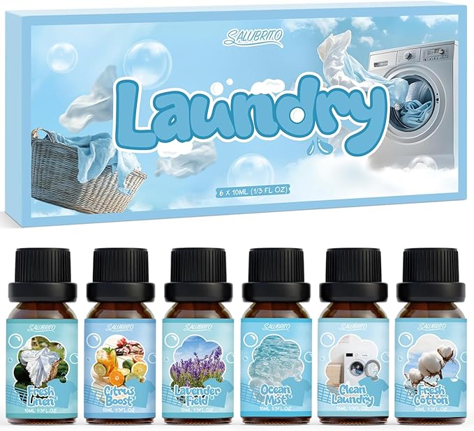 SALUBRITO Laundry Fragrance Oils, Clean Essential Oil Set for Home & Diffuser, Use With Wool Dryer Balls, Fresh Linen, Fresh Cotton, Lavender Field, Citrus Boost, Ocean Mist, Clean Laundry Scented Oil - Bloomnest