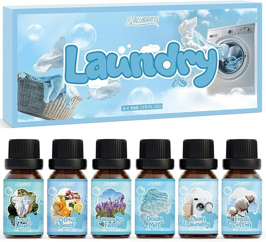 SALUBRITO Laundry Fragrance Oils, Clean Essential Oil Set for Home & Diffuser, Use With Wool Dryer Balls, Fresh Linen, Fresh Cotton, Lavender Field, Citrus Boost, Ocean Mist, Clean Laundry Scented Oil - Bloomnest