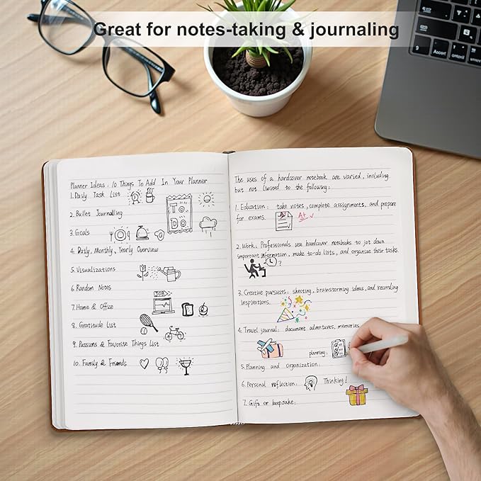 Comix 6 Pack Lined Journal Notebooks for Work, 240 Pages, 5.5"x8.3", Brown, Hardcover, A5 Medium College Ruled, Journaling Notebooks for Notes-taking, Fits for Office School Home - Bloomnest