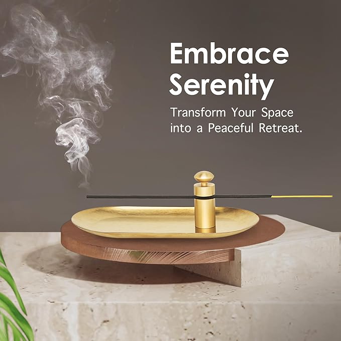 Brass Incense Holder with Tray Set – Zen Meditation Incense Stick Holder, Decorative Copper Incense Burner for Sticks, Elegant Spiritual and Aesthetic Home Decor for Gift Woman - Bloomnest