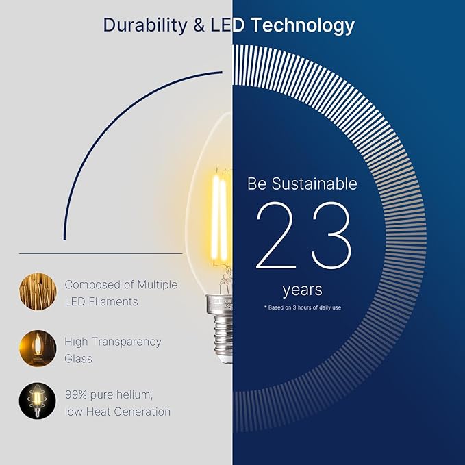 FLSNT 100W Equivalent LED Candelabra Bulbs, 800LM Dimmable B11 E12 LED Chandelier Light Bulbs, 5.5W, 2700K Soft White, 12 Pack UL,CA65 Listed. - Bloomnest