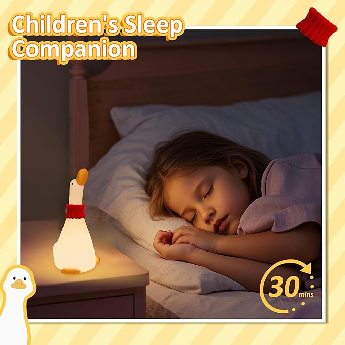 Attivolife Duck Night Light for Nursery, Cute Animal Dream Duck Lamp with Dimmable Timer, Rechargeable Bedroom Bedside Decor Touch Soft Silicone Nightlight, Birthday Xmas Gift for Kid Baby Girl Boy - Bloomnest