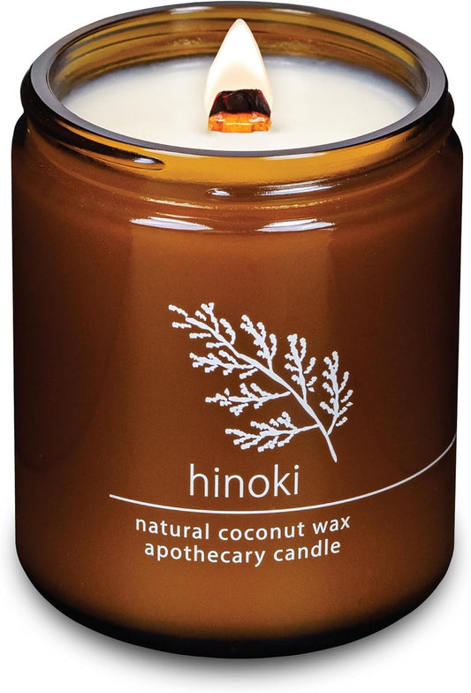 Hemlock Park Crackling Wood Wick Candle Handcrafted with Natural Coconut Wax (Standard 8 oz, Hinoki)