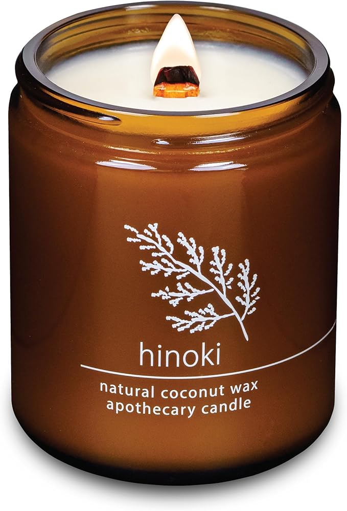 Hemlock Park Crackling Wood Wick Candle Handcrafted with Natural Coconut Wax (Standard 8 oz, Hinoki) - Bloomnest