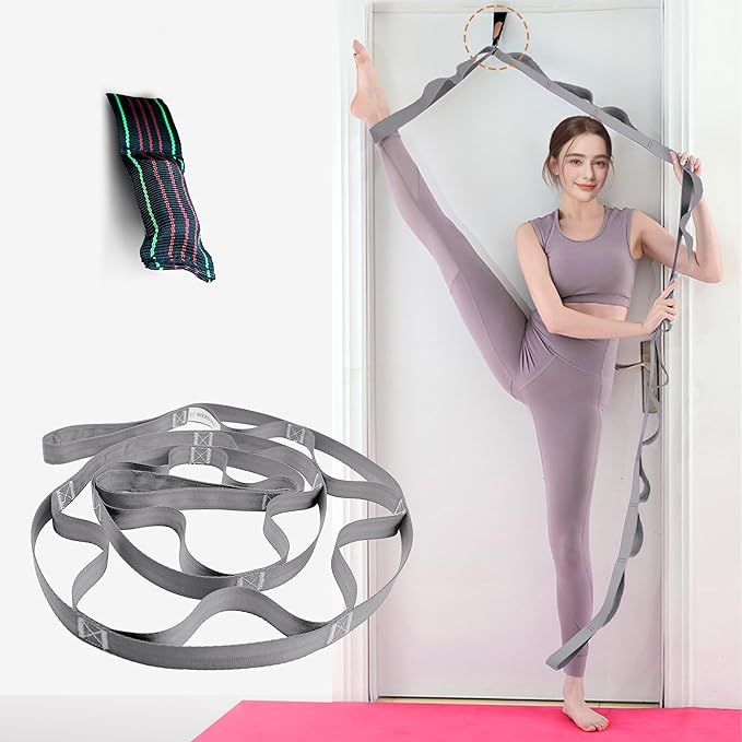 Stretching Strap Yoga Strap, 10 Loops Non-Elastic Stretch Bands Helps Women and Men Improve Flexibility for Home Workout, Physical Therapy, Pilates, Exercise, Dance, Comes with Door Anchor - Bloomnest