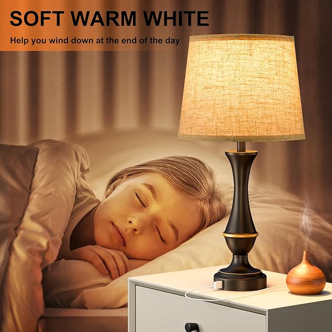 Seealle Upgraded Touch Lamps for Night Stands Set of 2 - Bedside Lamps with USB C+A, 3 Way Dimmable for Bedroom Living Room End Tables Office - Bloomnest