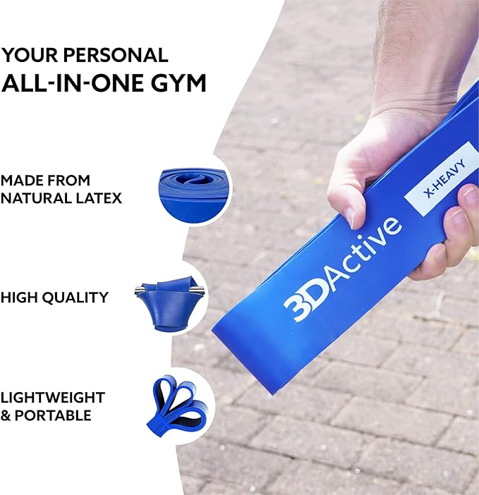 3DActive Pull Up Assist Band - Resistance Band for Strength Training, Powerlifting, Body Stretching, Crossfit - Exercise Guide Included.