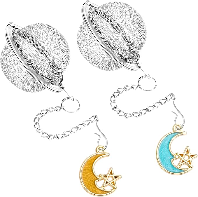2Pcs Stainless Steel Mesh Tea Infuser, 2.1 inch Tea Ball with Moon and Star Pendant,Tea Strainer Tea Diffuser Tea Steeper for Filtering Tea,Tea Infusers for Loose Tea (Moon and Star, 2PC) - Bloomnest