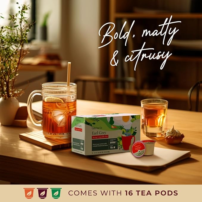 Gya Tea Co Caffeinated Earl Grey Black Tea Pod (16 Count) - Smooth, Flavourful, Robust, Enjoy Hot or Iced - Bloomnest