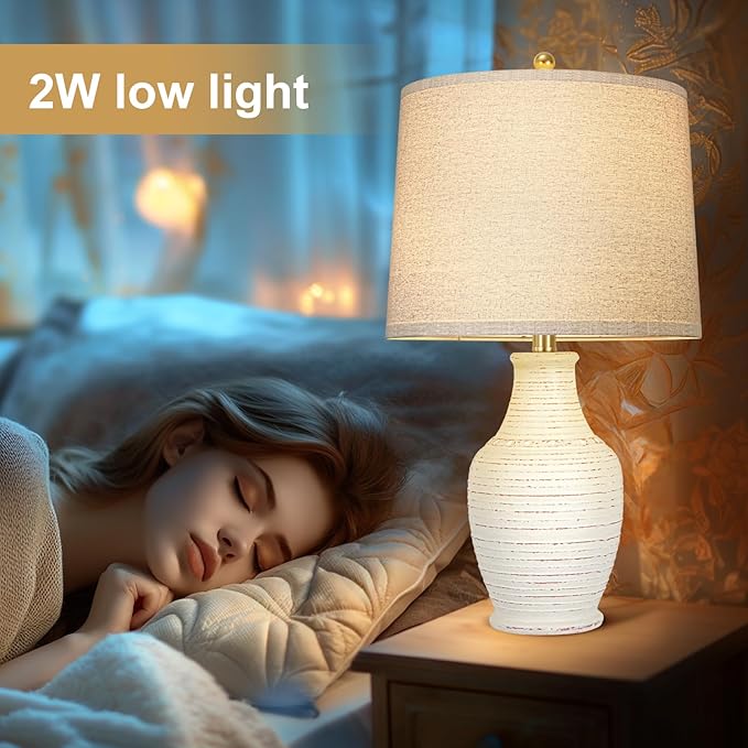 Scenekoy 23" Ceramic Table Lamps Set of 2 with 3-Way Dimmable Bulb,Rotary Switch,Lamps for Living Room,Bedside Lamp with Linen Shade,Nightstand Lamps of 2 for Living Room Bedroom(Bulb Included) - Bloomnest