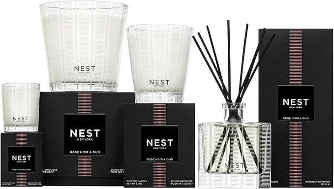 NEST New York Scented 3-Wick Candle, Rose Noir & Oud - 21.2 oz - Up to 100-Hour Burn Time - Reusable Glass Vessel - Bloomnest