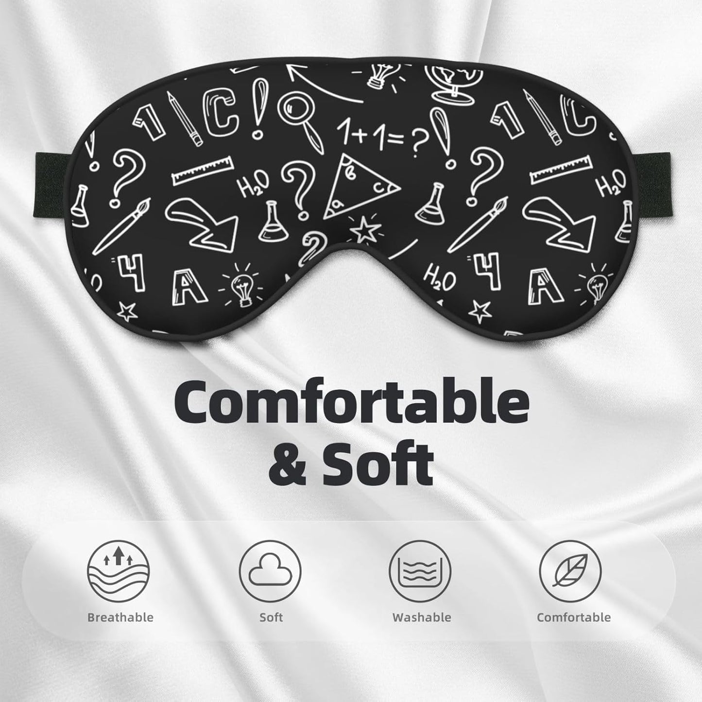 Sleep Eye Mask Mathematics Doodle Sleep Mask for Women Men Comfortable Eye Mask with Adjustable Strap Soft Eye Cover Blindfold for Travel Yoga Nap Shift Work