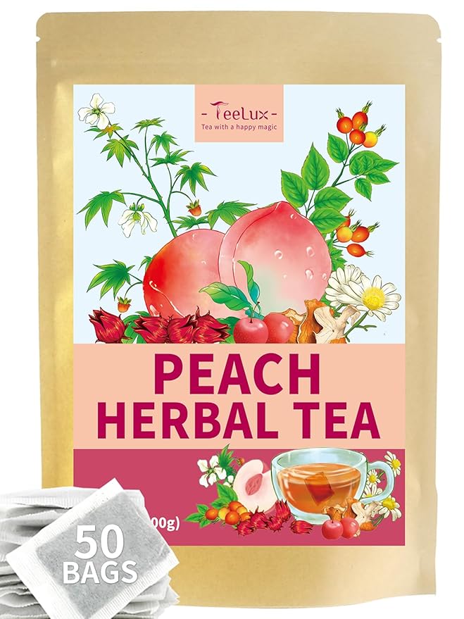 TeeLux Peach Herbal Tea Bags, Fruity Rosehips with Tart Hibiscus & Soothing Chamomile, Fruity & Sweet Flavor, Caffeine Free, 50 Count - Bloomnest