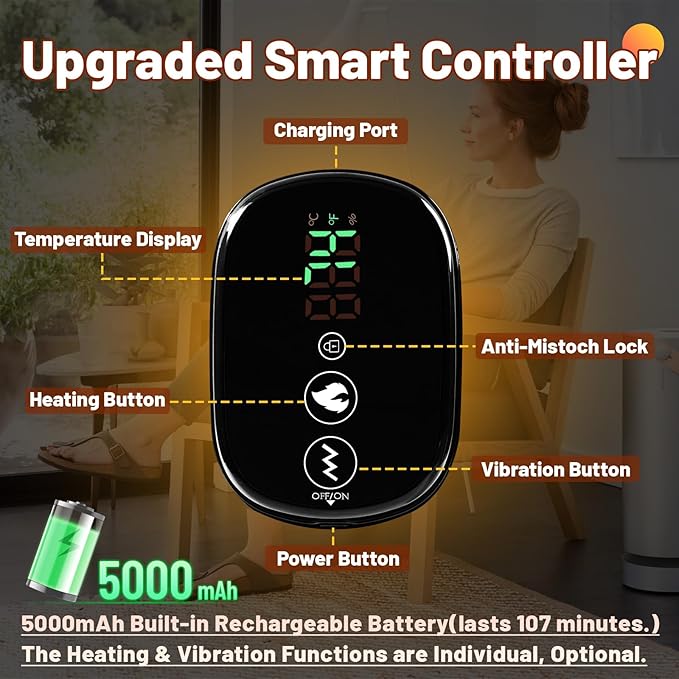 Heated Knee Massager with Heat & Vibration,3 in 1 Shoulder & Elbow Pain Relief,Cordless Rechargeable Brace Wrap for Men Women,Heating Pad with Extra Long Elastic Knee Wrap(5000mAh x 2) - Bloomnest