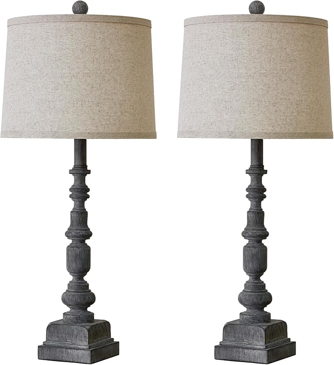 Oneach 27.75" Vintage Farmhouse USB A+C Table Lamps Set of 2 for Living Room Traditional Bedside Lamps for Bedroom Office Mid Century Table Lamp Antique Grey Accent Rustic Lamps for End Table - Bloomnest