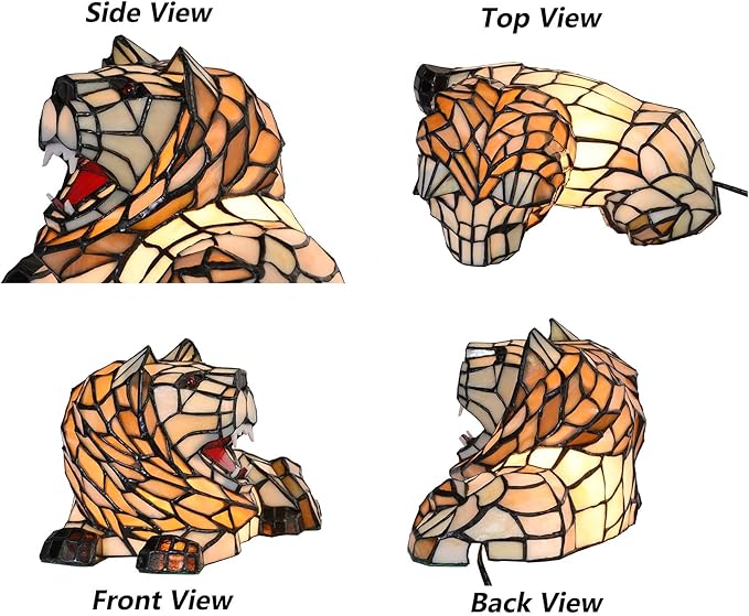 Bieye L10828 Roaring Lion Table Lamp Tiffany Style Stained Glass Accent Night Light for Children's Room Nursery Home Décor - Bloomnest