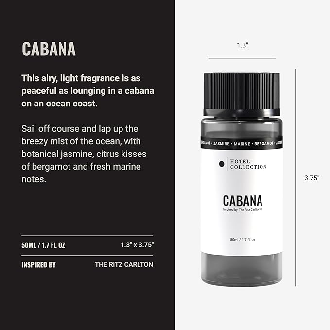 Hotel Collection Diffuser Oil - Cabana - Aromatherapy Essential Fragrance Oil - Botanical Jasmine, Bergamot & Fresh Marine - 50ML 1.7 Fl oz - Bloomnest