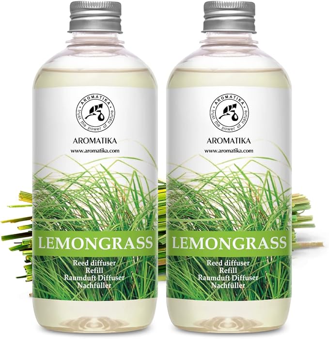 Lemongrass Diffuser Refill 34 Fl Oz (2x17 Fl Oz) - Fresh & Long Lasting Fragrance - Refill with Natural Essential Lemongrass Oil - for Aromatherapy - Spa - Home - Bloomnest
