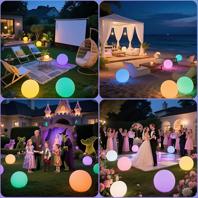 12-in LED Globe Orb Lamp, Dimmable RGB Color Changing Glowing Orb Lights Rechargeable Glowing LED Ball Light w/Remote, Waterproof Outdoor Globe Light Soothing Mood Lamp for Bedroom Garden Patio Decor - Bloomnest
