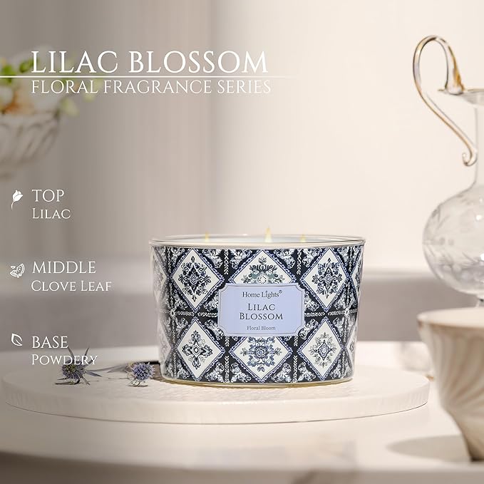 HomeLights 4-Wick Candles for Home Scented - 18oz Soy Wax Blend Candle Long-Lasting Fragrance, Bohemian Natural Textures Home Decor and Housewarming Gifts, Lilac Blossom - Bloomnest