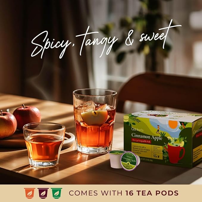 Gya Tea Co Cinnamon Apple Herbal Tea Pod (16 Count)- Decaf Wellness Tea for Body Comfort & Relaxing - Bloomnest
