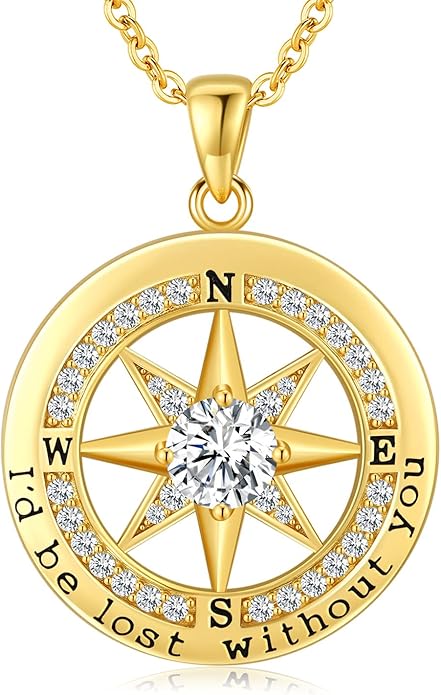 S925 Necklace Gift for Wife |Compass Jewelry |Women Anniversary |Sterling Silver |Girlfriend Birthday Gifts for Her Valentines |I'd be Lost without You |Jewel 18K Gold - Bloomnest