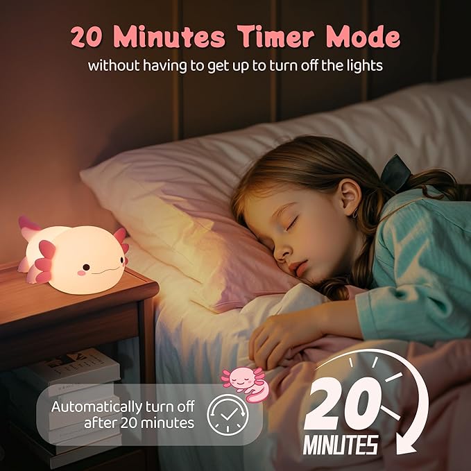 YuanDian Axolotl Night Light, Gift for Adults Teens and Babies. Decorate Kids' Bedroom with Cute Silicone Axolotl Nightlights, Christmas Birthday Gift for Children and Toddlers - Bloomnest