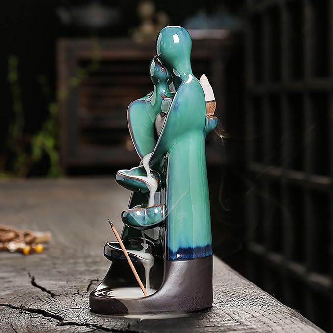Simcat Backflow Incense Burner Holder Handicraft Hugging Lovers Incense Holder Censer Romantic Incense Waterfall Burner Decor + 20 Backflow Incense Cones 30 Incense Sticks 1 Tweezer 1 Mat - Bloomnest