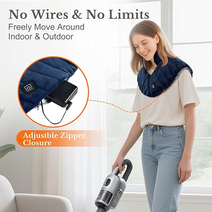 Portable Cordless Heating Pad for Neck, Shoulders & Back - Rechargeable Battery Operated Heating Pad with 3 Heat Settings, Birthday Gift for Women, Weighted Neck Warmer for Pain Relief (Midnight Blue) - Bloomnest