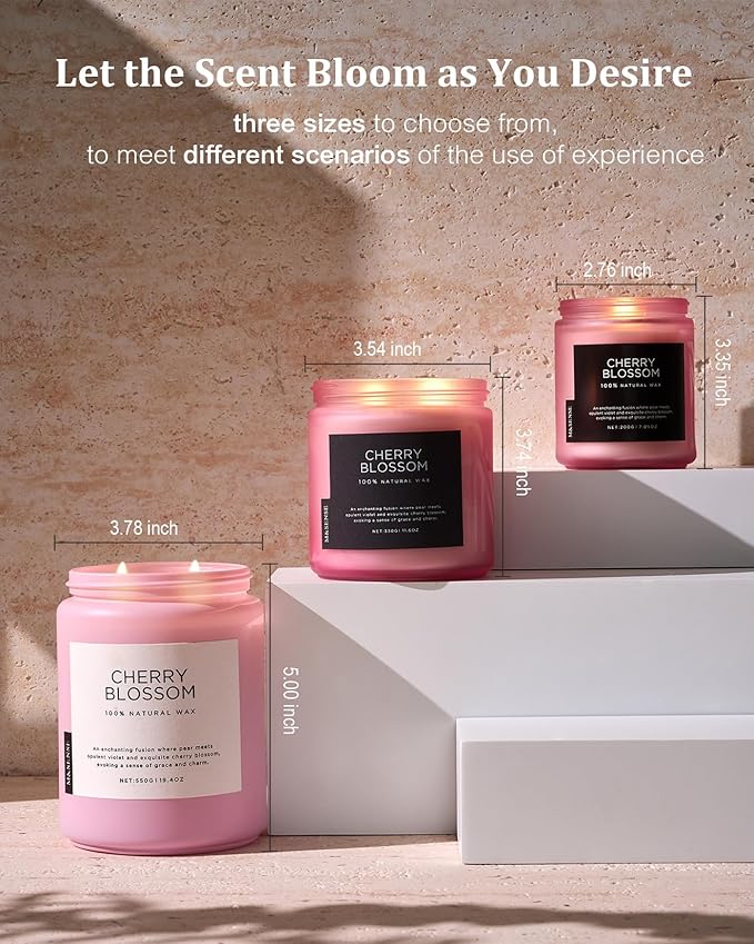 M&SENSE Cherry Blossom Scented Spring Candle, 19.4oz 110 Hours Long Lasting Natural Soy Wax Stress Relief Aromatherapy Romantic Candle for Women & Bedroom Decor - Bloomnest