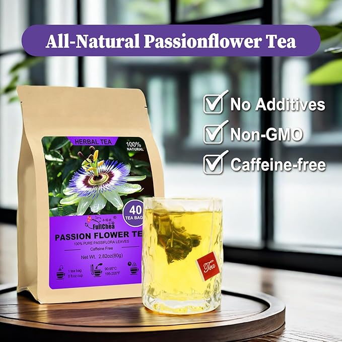 FullChea - Passion Flower Tea bags, 40 Teabags - Natural Passionflower Leaf Herbal Tea for Relaxation - Te De Pasiflora - Non-GMO - Caffeine-free - Support Better Sleep - Bloomnest