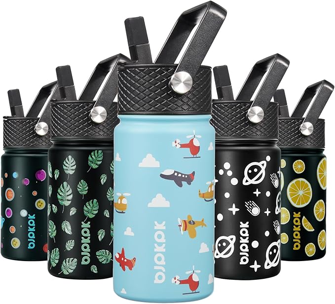 BJPKPK Water Bottle with Straw Lid, 15 oz Insulated Water Bottle, Stainless Steel Metal Water Bottles, Reusable Leak Proof BPA Free Thermo, Flask, Cups, Aircraft - Bloomnest