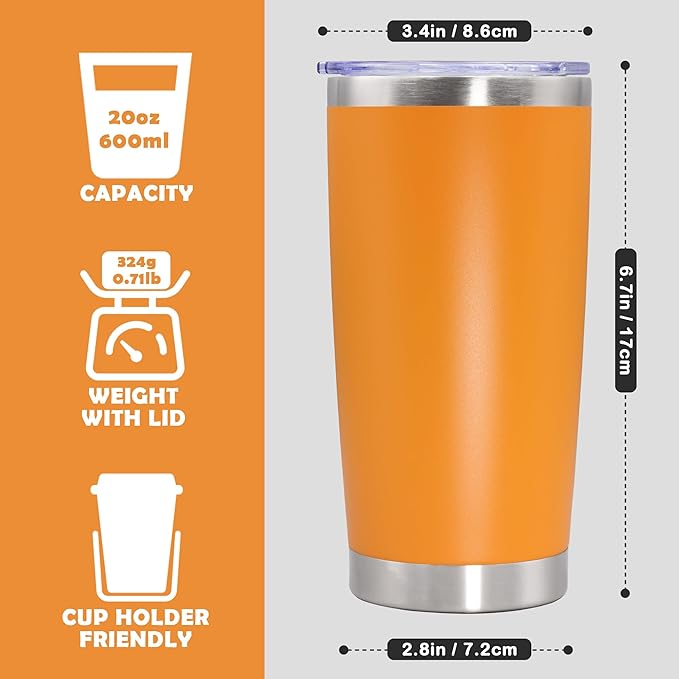 20oz Tumbler Bulk Stainless Steel Tumbler Cup with Lid Vacuum Insulated Double Wall Travel Mug, Durable Powder Coated Travel Coffee Tumbler Mug for Hot & Cold Drinks, Orange,12 Pack - Bloomnest