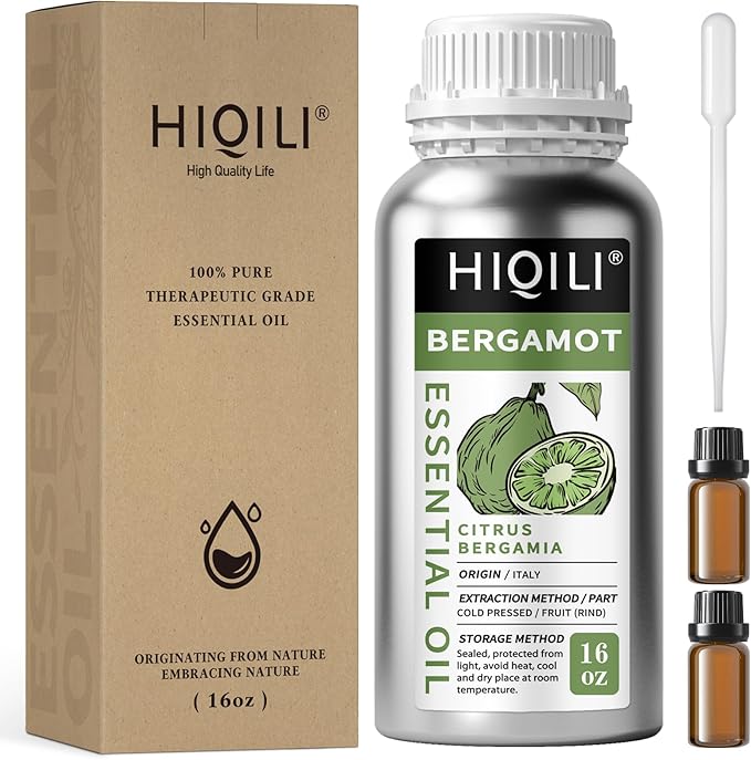 HIQILI Bergamot Essential Oil for Diffuser, Skin, Hair, DIY, 100% Pure & Natural - 16 Fl Oz (500 mL) - Bloomnest