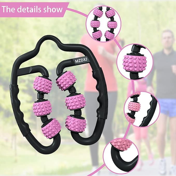 Cellulite Massage Tool Muscle Roller - Deep Fascia Massager & Dimpled Skin Remover for Legs, Thighs & Buttocks - Anti-Cellulite Roller, Smooth Skin, Pain Reliefs (Black Pink -6Wheel) - Bloomnest