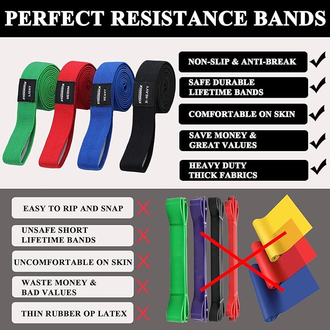 Fabric Resistance Bands for Working Out, 3 and 4 Levels Booty Bands Long Resistance Bands for Women and Men | Elastic Bands for Exercise Bands Resistance Workout Bands Resistance - Bloomnest