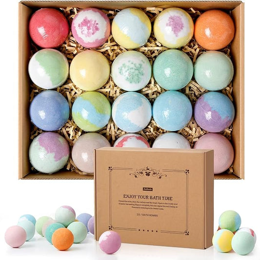 Bath Bombs Set, 20 pcs Natural Shea Butter & Safe Oil Bath Bomb for Skin Moisturizing, Handmade Bubble Bath & Fizzy, Ideal Presents for Women - Bloomnest