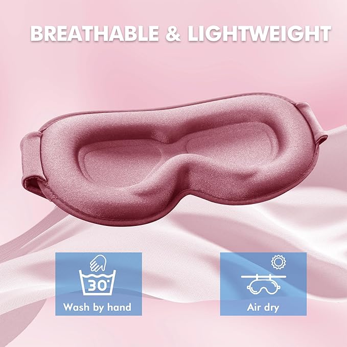 Sleep Eye Mask for Side Sleeper, Lash Extensions 3D Contoured Cup Sleeping Mask for Men Women, Travel Blackout Night Blindfold Eye Shade Cover with Adjustable Strap (Pink-Side Sleeper) - Bloomnest