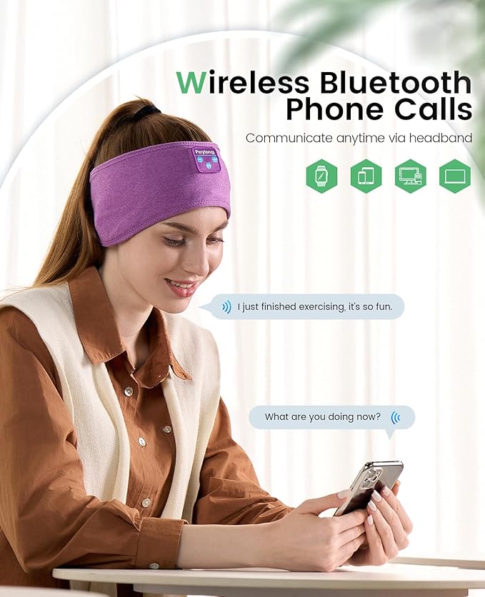 Sleep Headphones Tech Gadgets Bluetooth Headband for Women Headband Headphone with Ultra-Thin HD Speakers & Mic, Perfect for Sleeping Yoga Running Workout Travel Sports Unique Gifts - Bloomnest